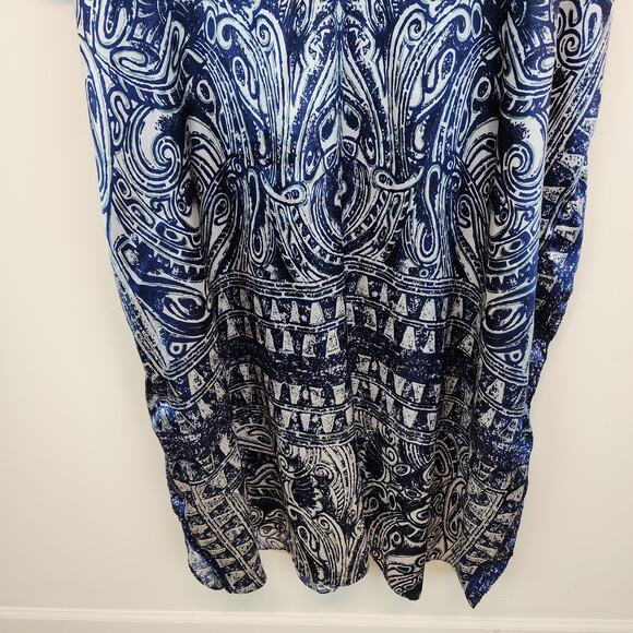 Vintage Winlar Satin Kaftan Moo Moo Mumu Porch Dress Blue Geometric One Size - Picture 6 of 9
